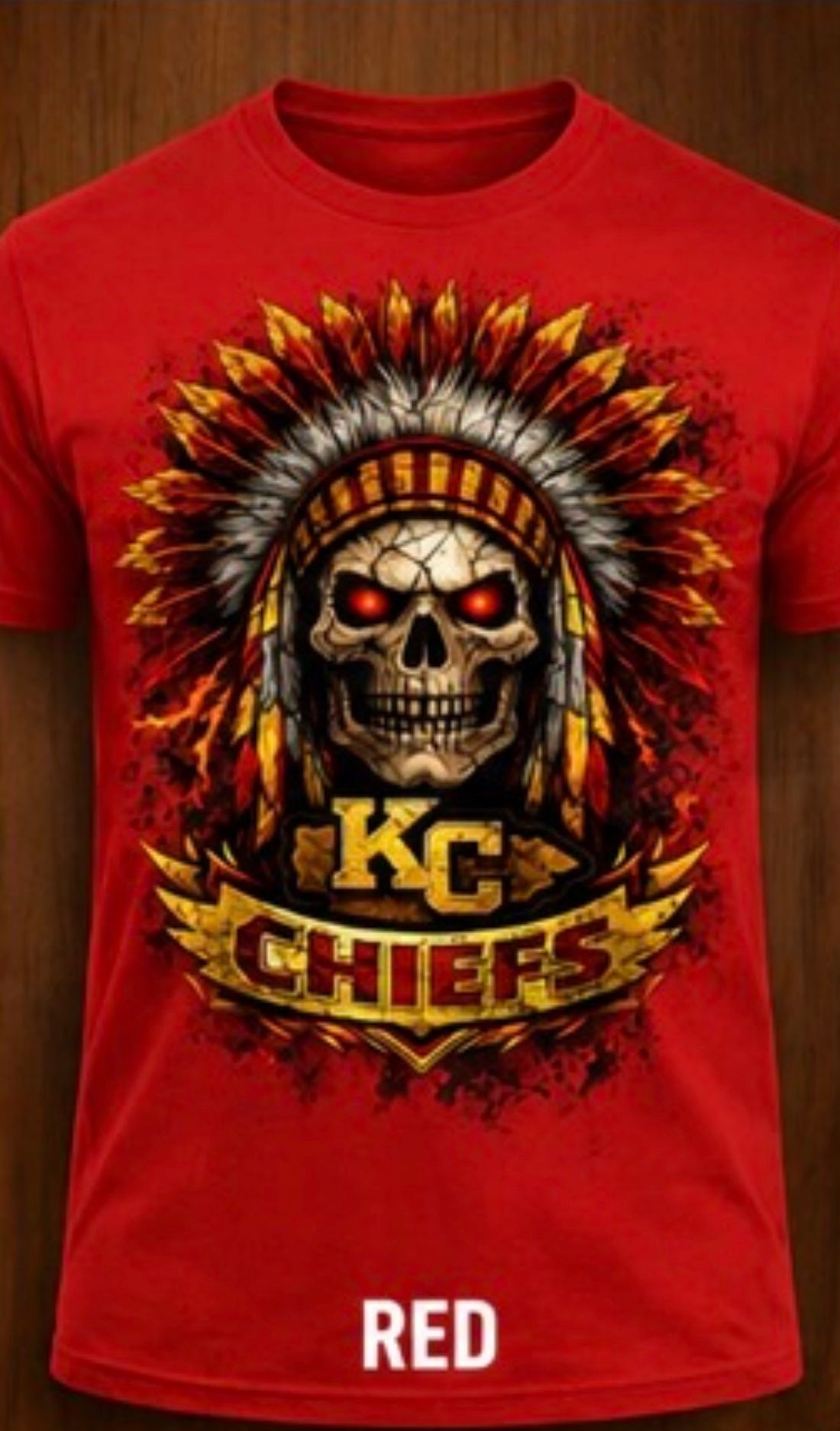 🏈 Unleash the Fire – KC Chiefs Skull Warrior Tee
