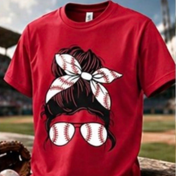 ⚾ Baseball Mom Messy Bun Tee – Game Day Style